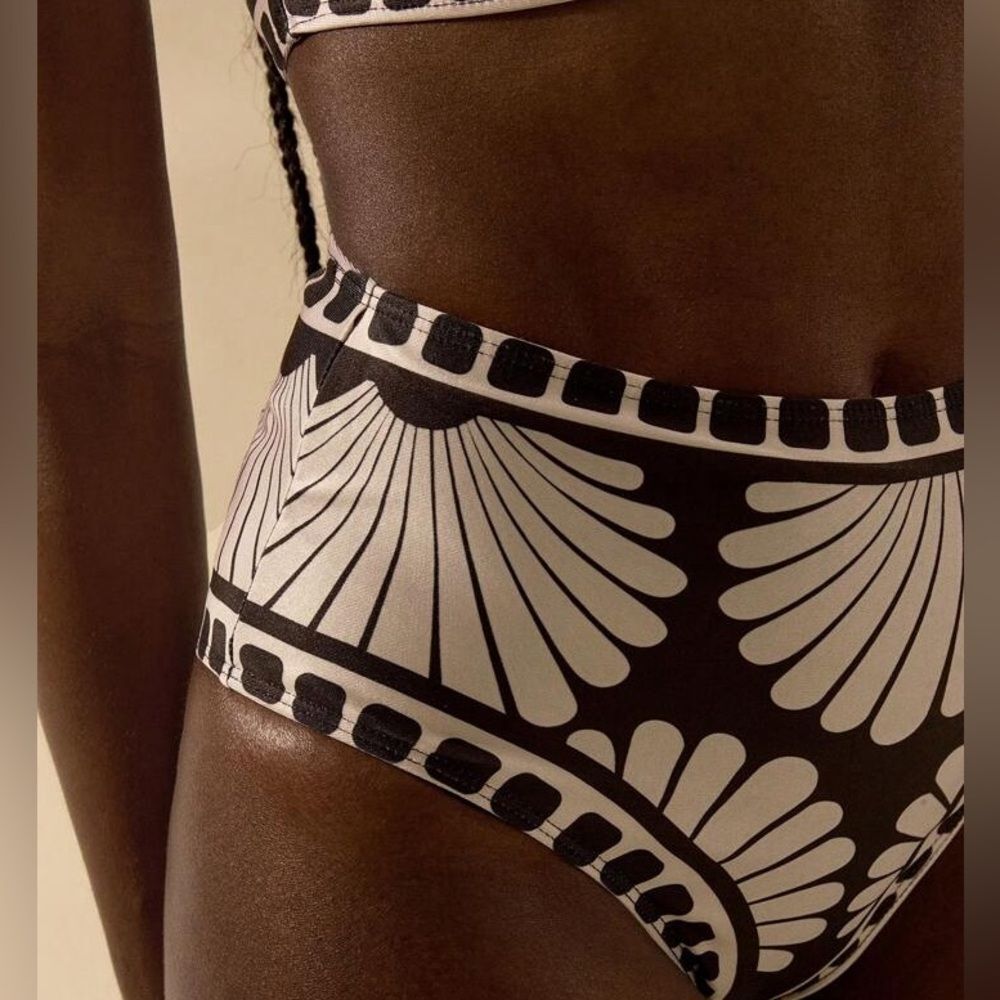 NWOT SHEIN Women's Boho Black & Apricot Shell Print Beach Swimwear 2 Pieces Set - Picture 7 of 11